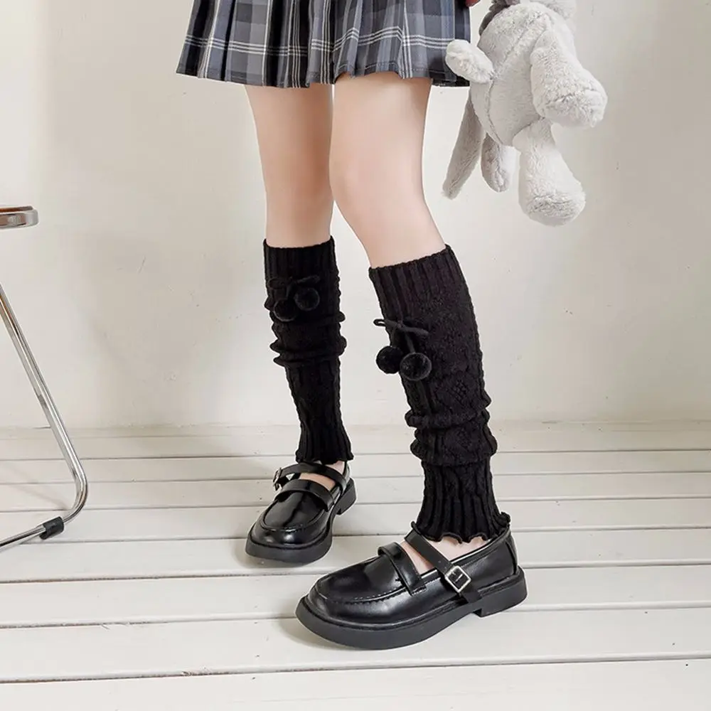 

Носки JK в стиле "Лолита" карамельных цветов с защитой колена из шерсти и Помпона, женские вязаные чулочно-носочные изделия с принтом и накладкой на ногу, гетры