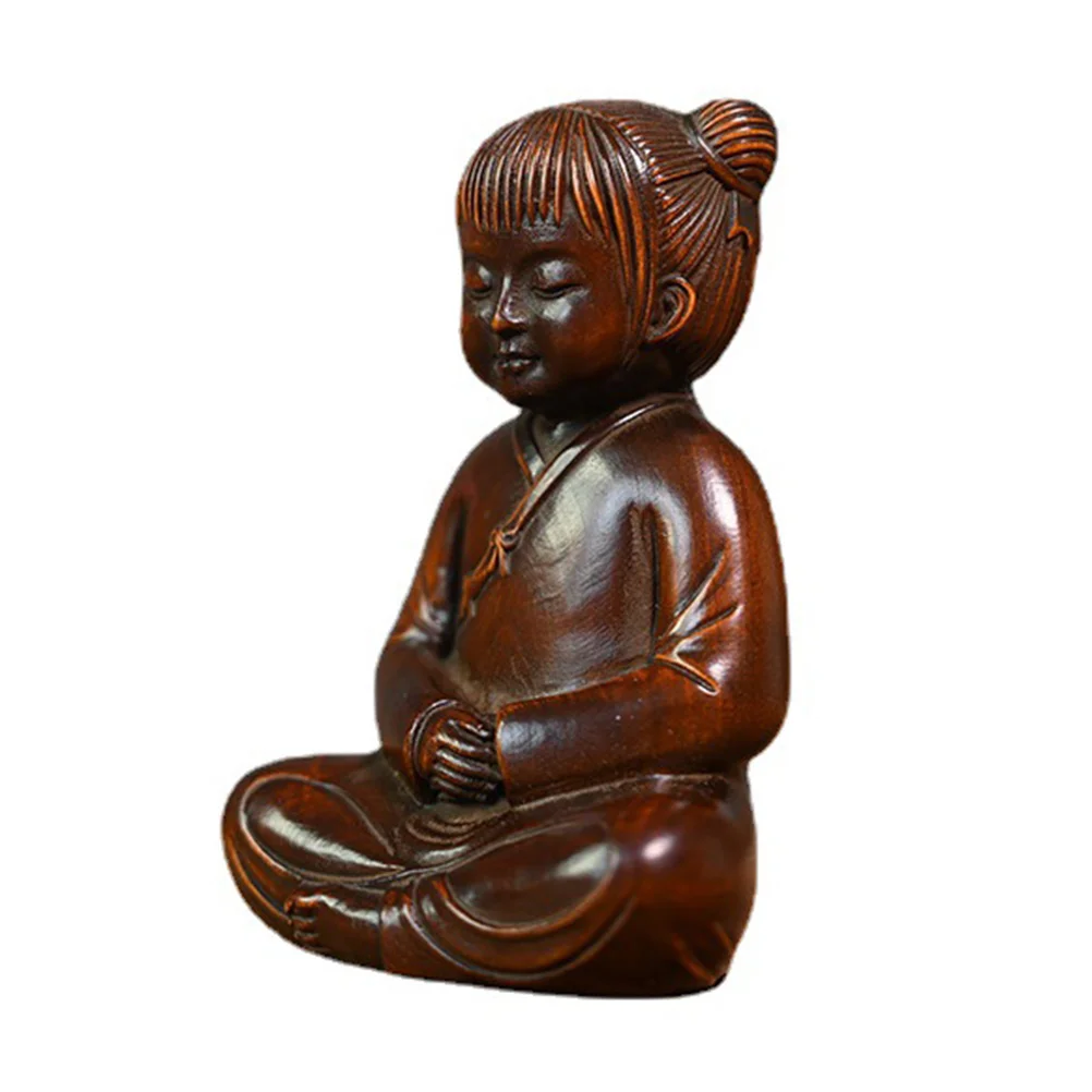 

Delicate Carving Chinese Little Girl Ornament Wooden Carved Desktop Adornment