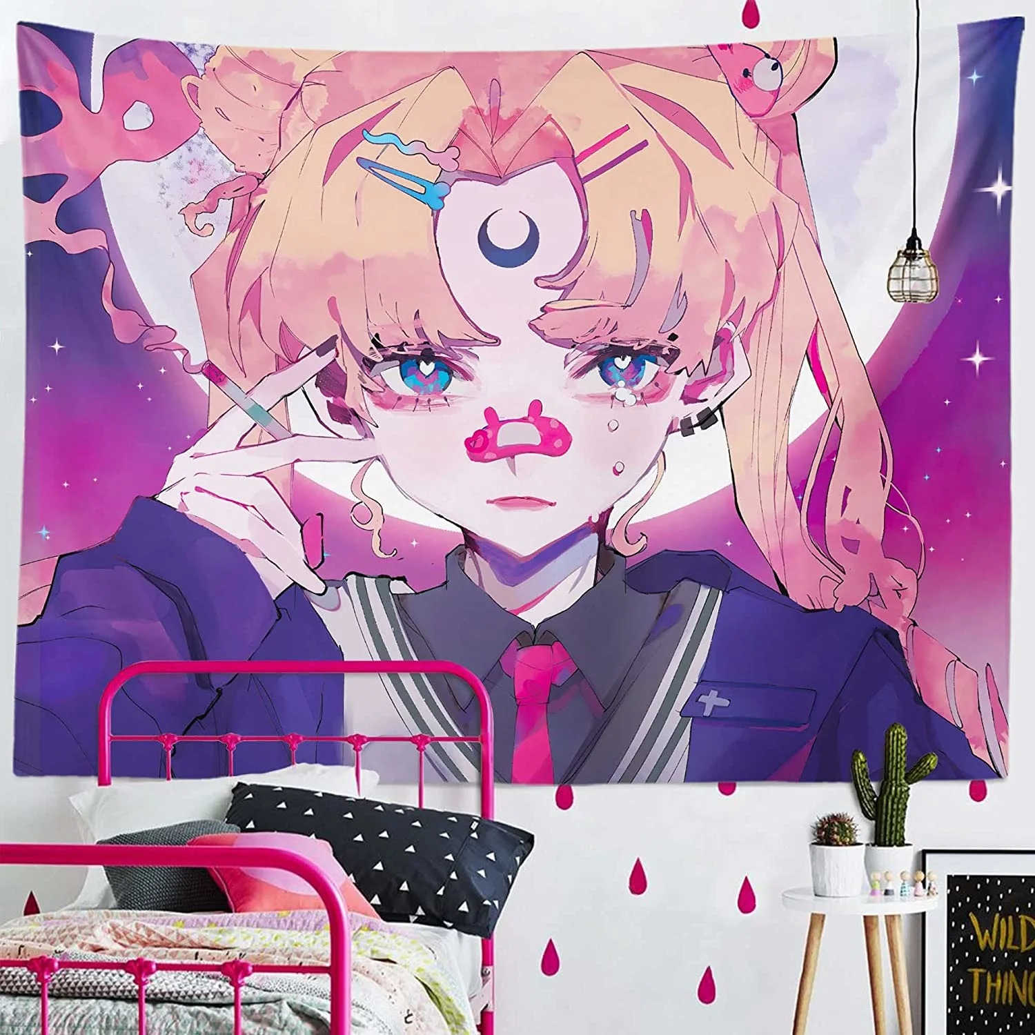 

NEW Japanese Anime Manga Pink Tapestry Cute Kawaii Tapestry Lovely Girl Wall Hanging for Party Bedroom Living Room Home Decor