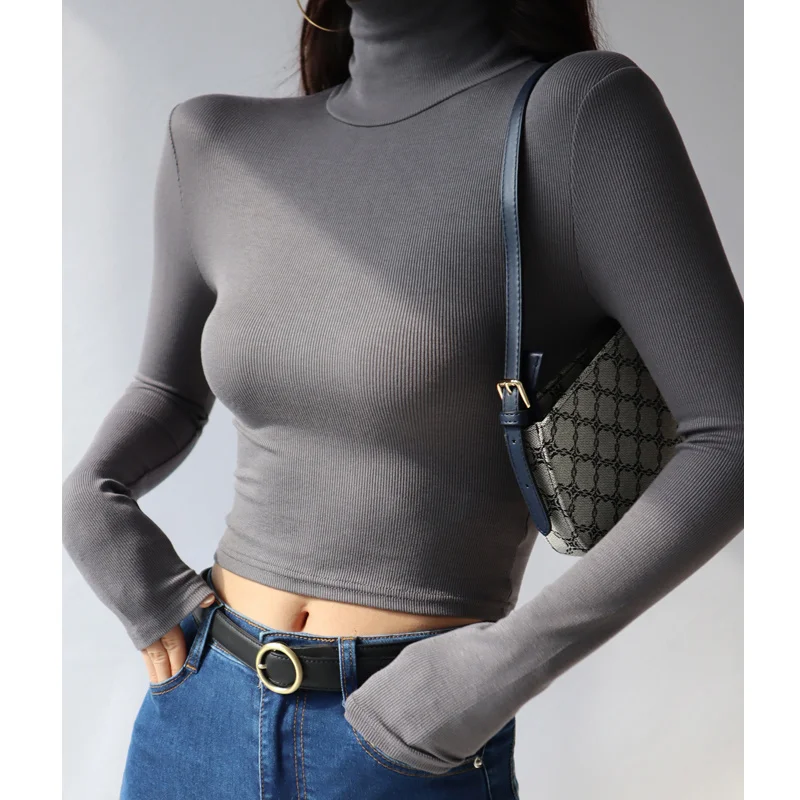 

Новинка 2022, Женский облегающий пуловер WOMEGAGA в Корейском стиле с длинным рукавом, топ, простой Повседневный стиль, пикантная короткая футбол...