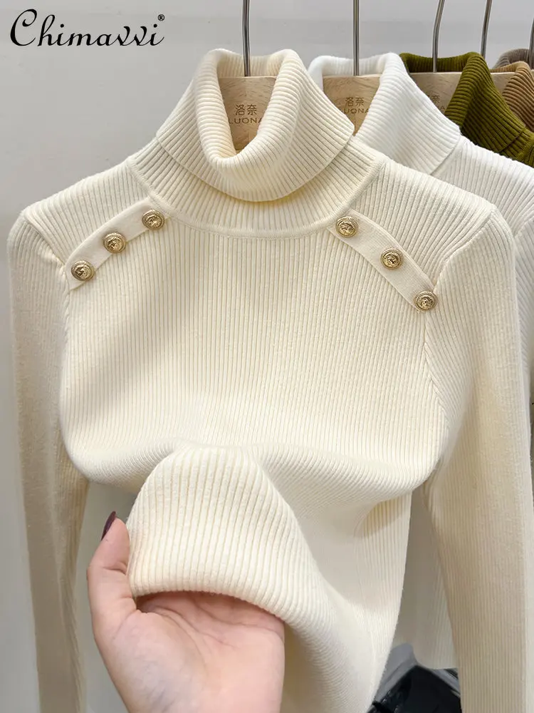 

Heaps Collar Bottoming Shirt Women's Winter Inner Wear Warm Sweater 2023 New Fashion Design Top Long Sleeve Pullover All-match