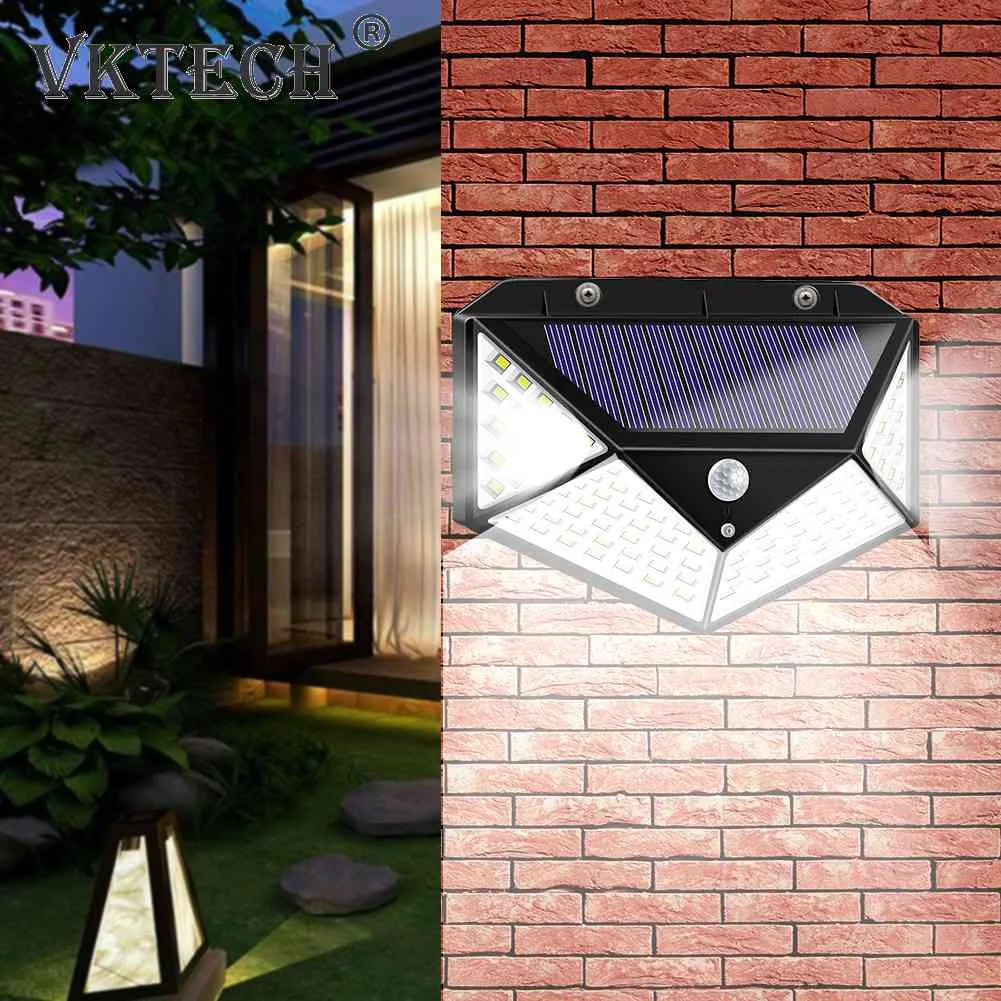 

100LED Waterproof Solar Wall Lamp Outdoor 270 Degree Wide Angle Auto Motion Sensor Light for Outdoor Garden Terrace Patio