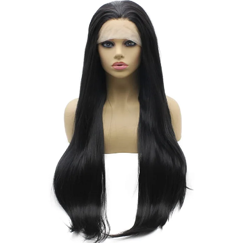 

Парик SURI HAIR 30 дюймов, длинные прямые натуральные синтетические кружевные передние, черные, средней длины, синтетические термостойкие волос...