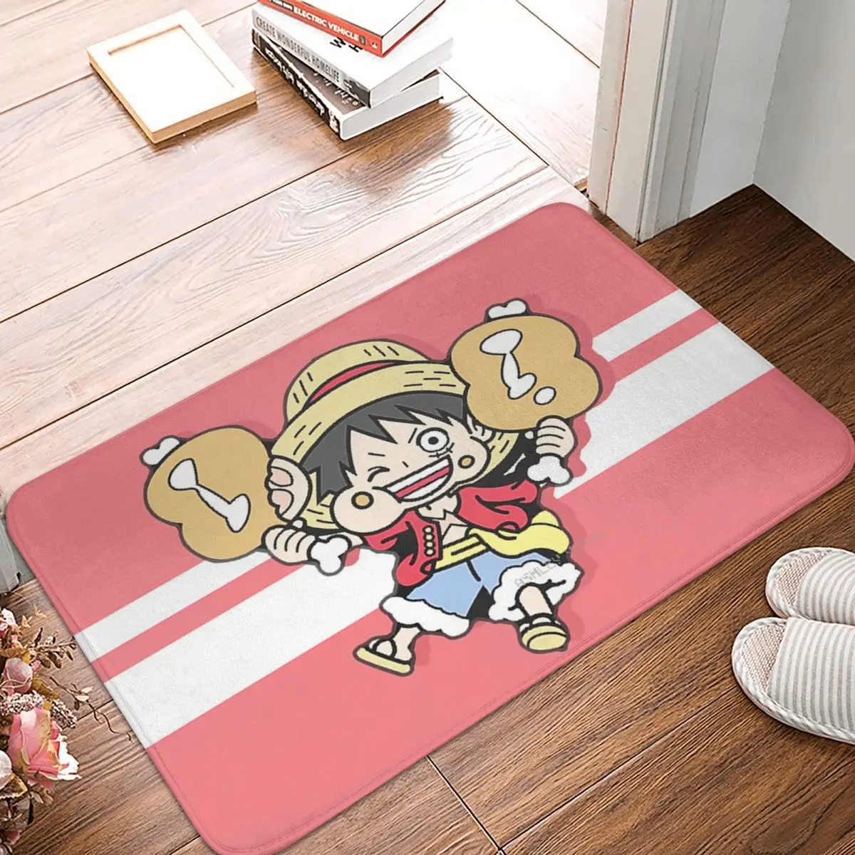 

Цельнокроеный нескользящий дверной коврик Luffy Chibi, милый коврик для ванной и спальни, наружный ковер, домашний узор Decor
