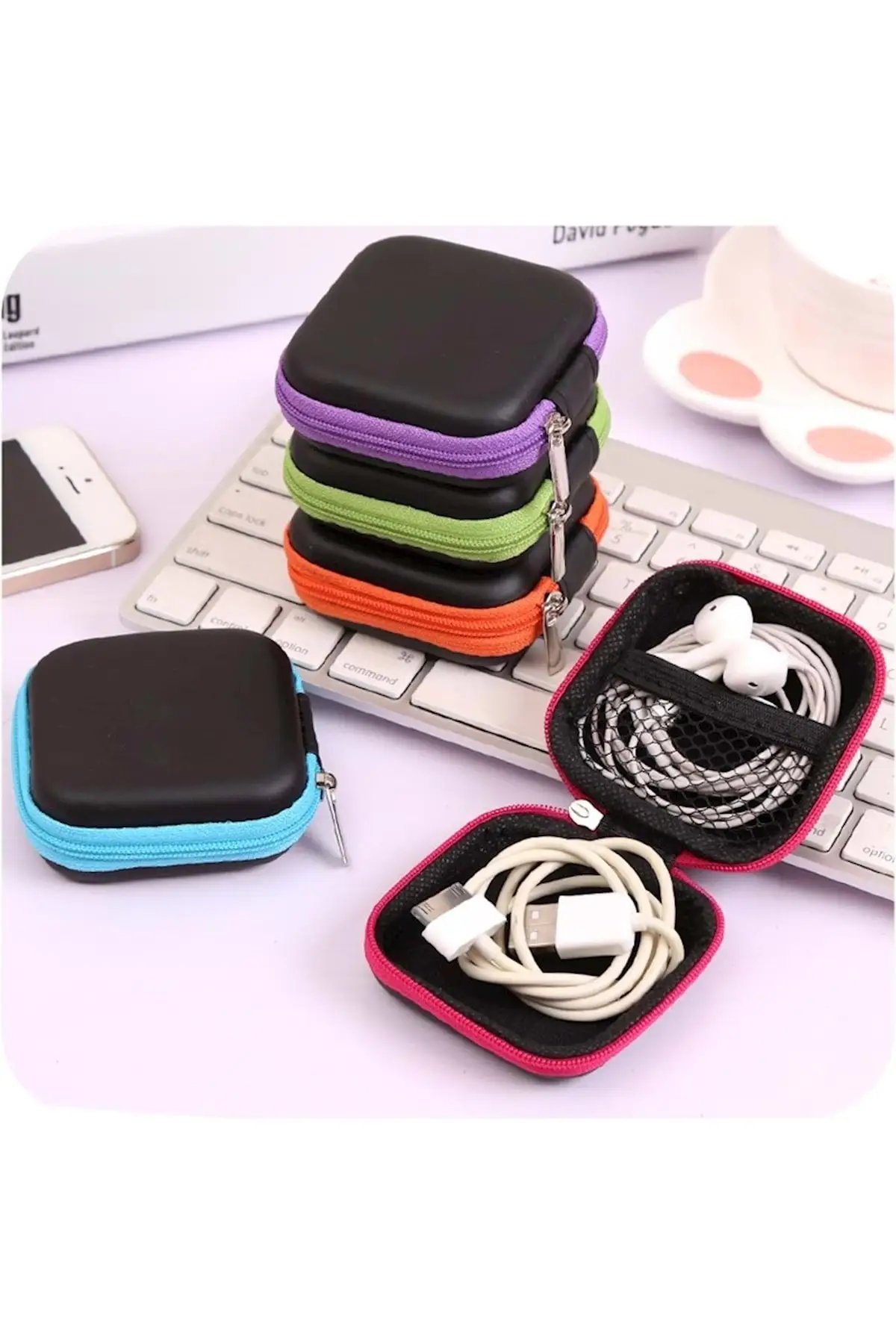 

Colorful Stylish Mini Square Storage Container Zipper Accessory Bag - Cable Organizer Mobile Power Headphone Accessories Bag