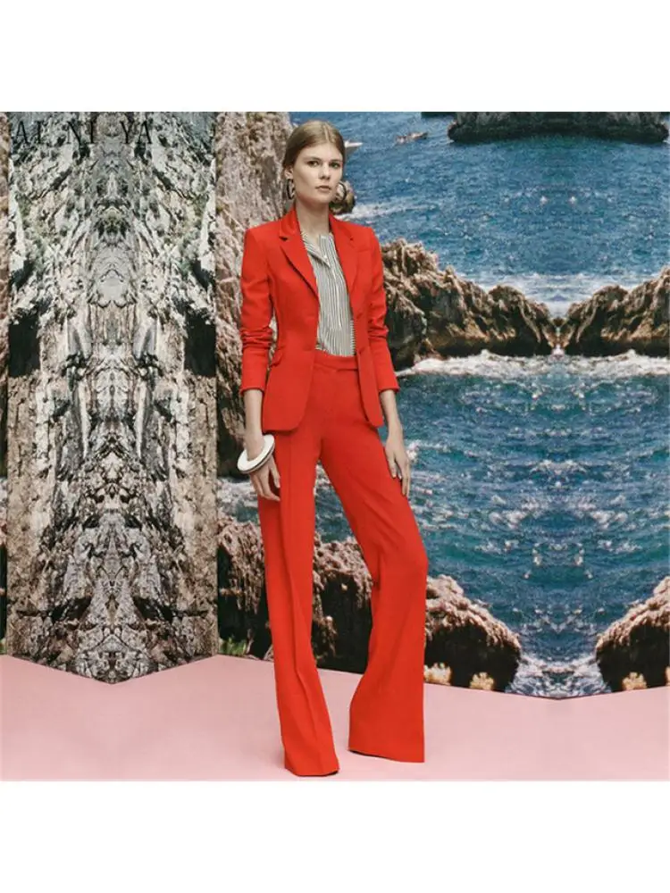 

Red Fashion Women Slim Fit Office Uniform Suits Women Business Prom Custom Tuxedo Suits Uniform Terno Feminino