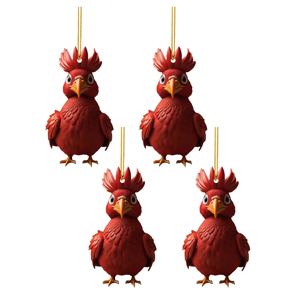 

4 Pcs of The Lid Chicken Sculpture Crafts Creative Handicraft Hanging Pendant Decorate Acrylic Exquisite Ornament Porch Garden