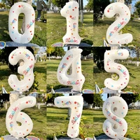 40inch large white figure number foil balloons with sticker baby birthday party background photobooth prop decorating balloon