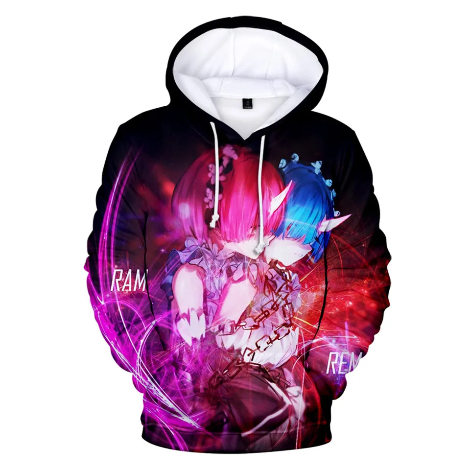 

Japan Anime Re Zero Hoodie Hooded Jacket Coat Sweatshirt for Men Women Boys Girls Clothing Clothes Rem and Ram Pullover Coats