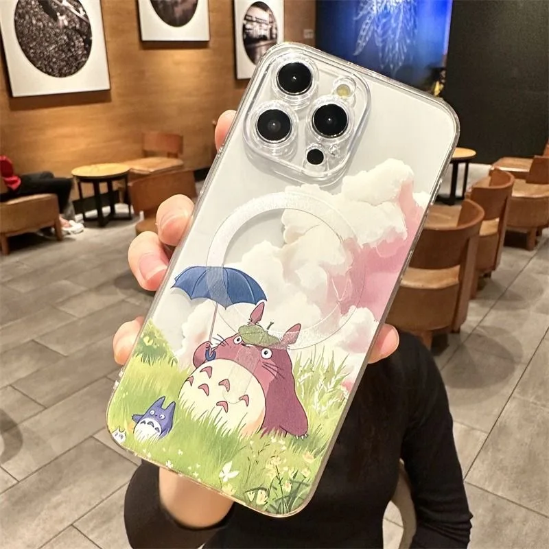 Cartoon T-Totoros Magsafe Magnetic Phone Case for iPhone 16 15 14 13 12 11 8 7 Plus Pro Max X XR XSMax Soft Clear Tpu Cover