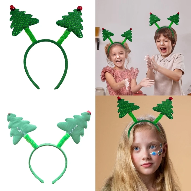 

Adult Teen Bling Sequins Christmas Tree Shape Headband Festival Hair Hoop for Party Performances Unisex Headpiece