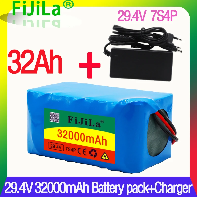 

24V 7s4p 32000mah high power 32ah 18650 lithium battery pack, BMS 29.4V electric bicycle + 2A charger