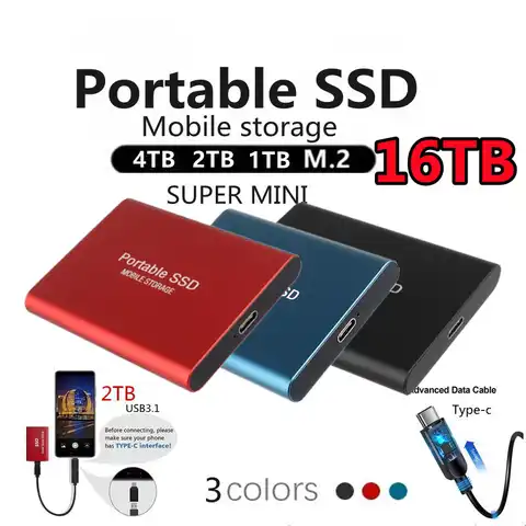 Твердотельный Накопитель SSD для мобильных устройств, 16 ТБ, 10 ТБ, 8 ТБ, 4 ТБ, портативный накопитель для компьютера, USB, внешний жесткий диск