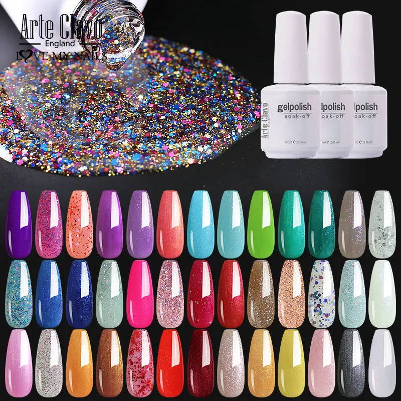 Гель-лак для ногтей с блестками Большой флакон удаляемый замачиванием маникюра |