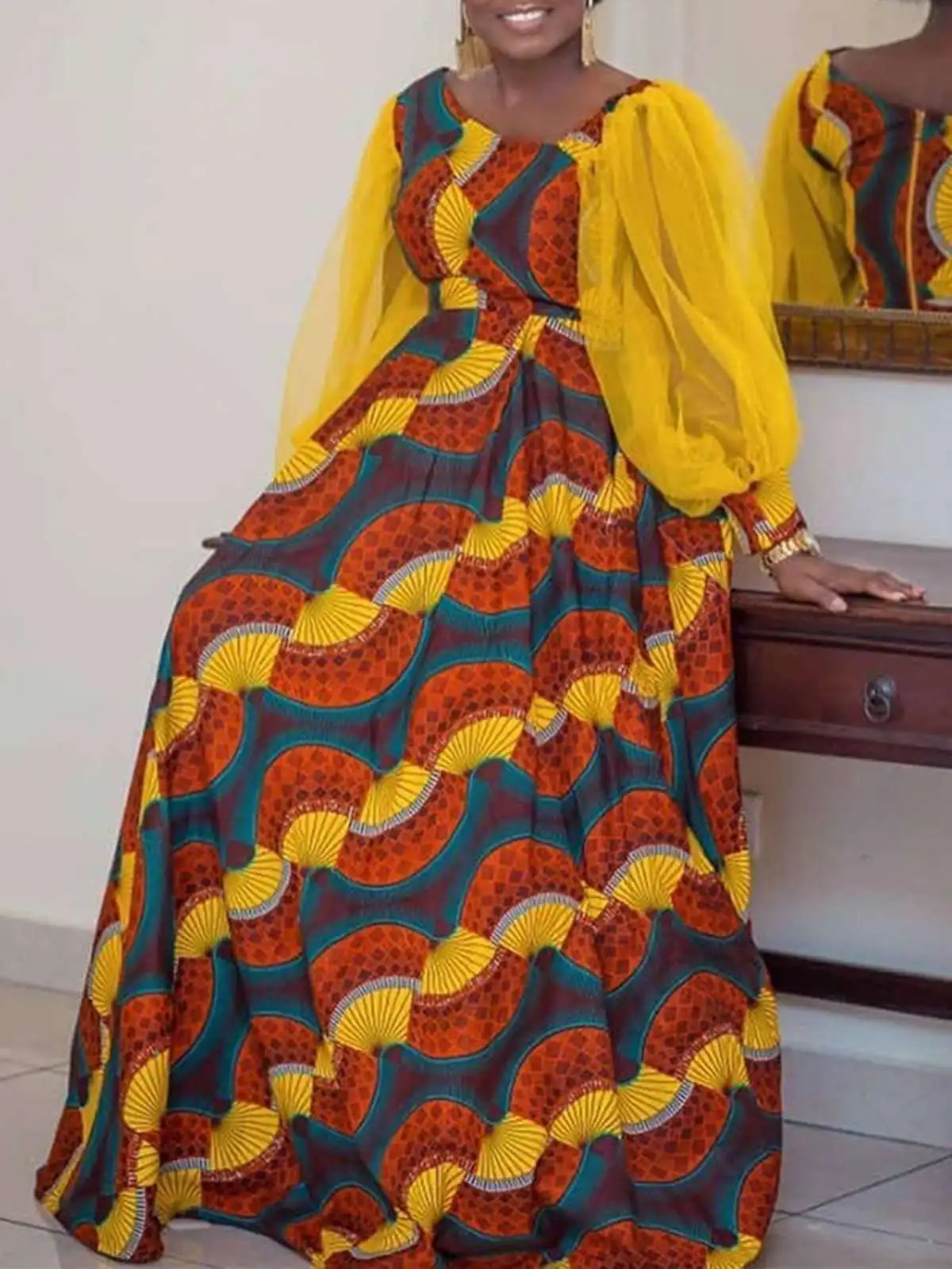 

VONDA Bohemian Floral Printed Maxi Dress Women 2023 Long Sleeve Lace Patchwork Belted Holiday Party Vestdios Casual Loose Robe