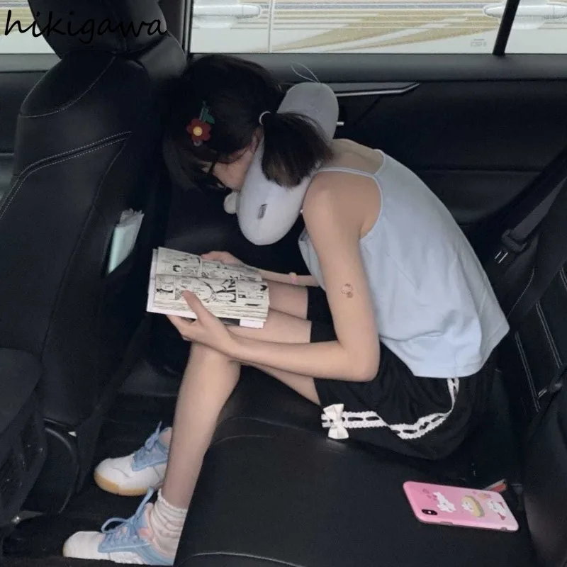 Кружевные милые шорты с бантом для женщин новинка 2024 японские черные модные