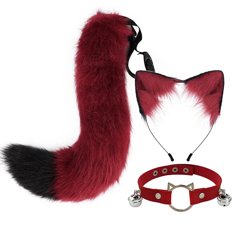 

Furry Tail Plush Hair Hoop and Bell Leather Neck Chocker for Cosplay Masquerade Halloween Costume Carnival Party Accessories New