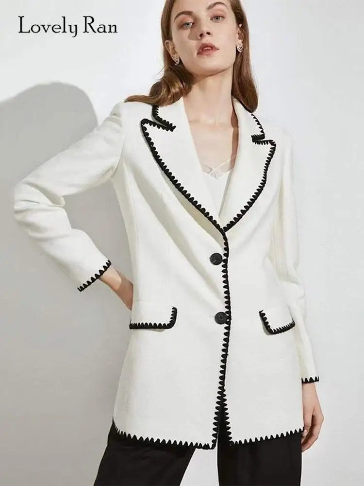 

Women Elegant Color Contrast Pocket Blazer Coat Elegant V-Neck Double Pockets Long Sleeve Jacket Ladies Fashion Warm Streetwear