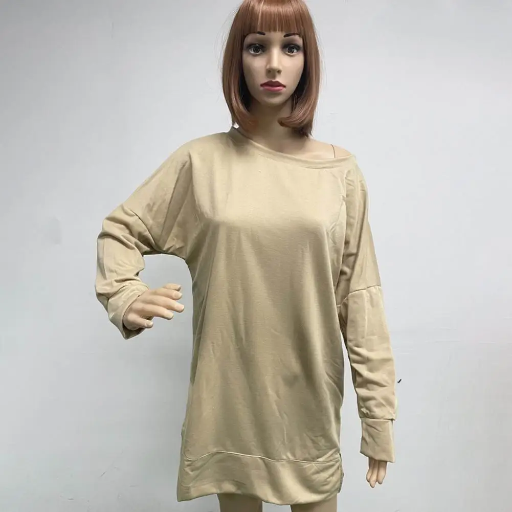 

Thick Stylish Sexy Casual Lady Sweatshirt Top Side Split Tunic Blouse Pure Color for Daily Life