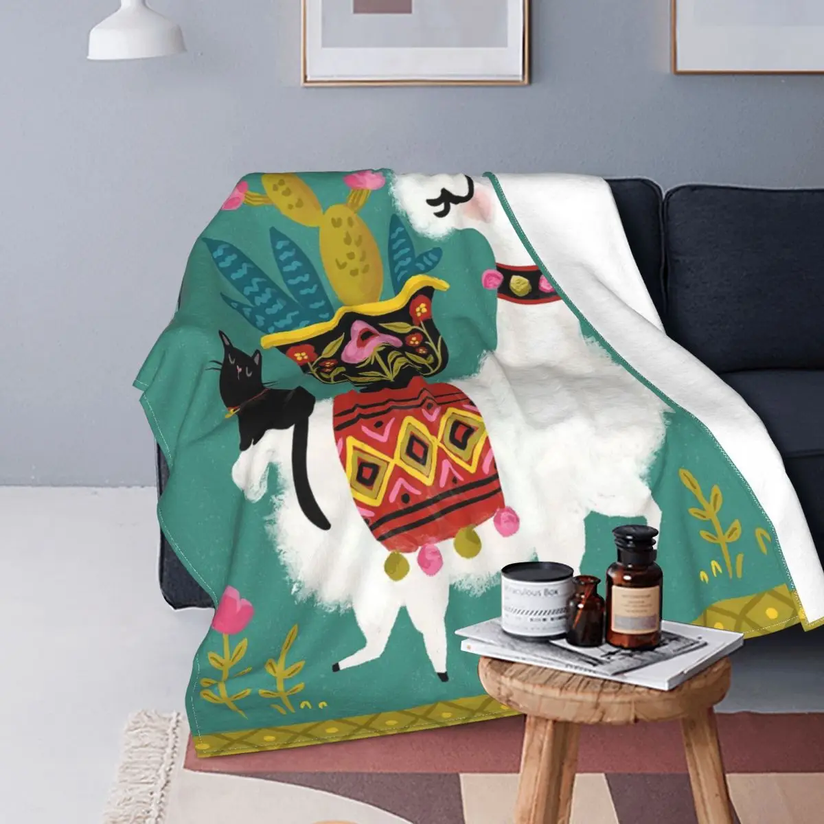 

Llama Alpaca Cat Blankets Cute Cartoon Animal Plush Funny Warm Throw Blankets for Home Autumn/Winter