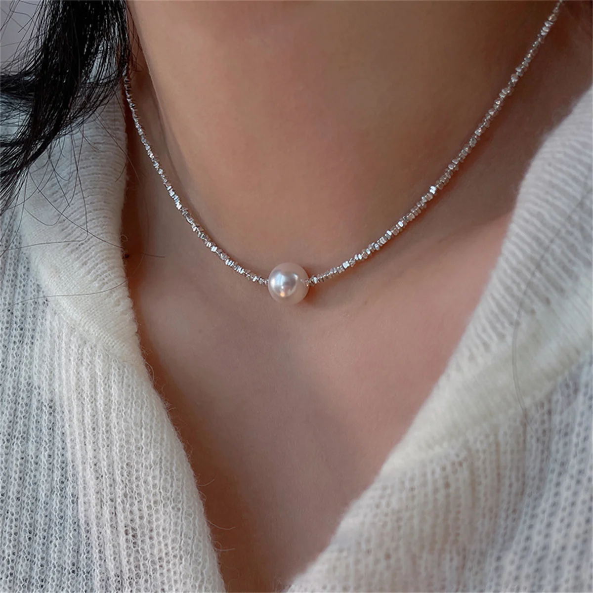 

2023 New S925 Sterling Silver Irregular Broken Silver Pearl Necklace Advanced Design Pearl Choker Women's Fashion Jewelry