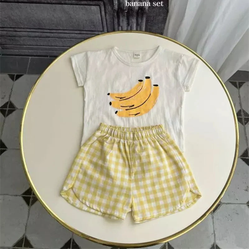 Костюм для девочек футболка + шорты хлопок 2 шт./компл. 2022 недорогая весенне-летняя