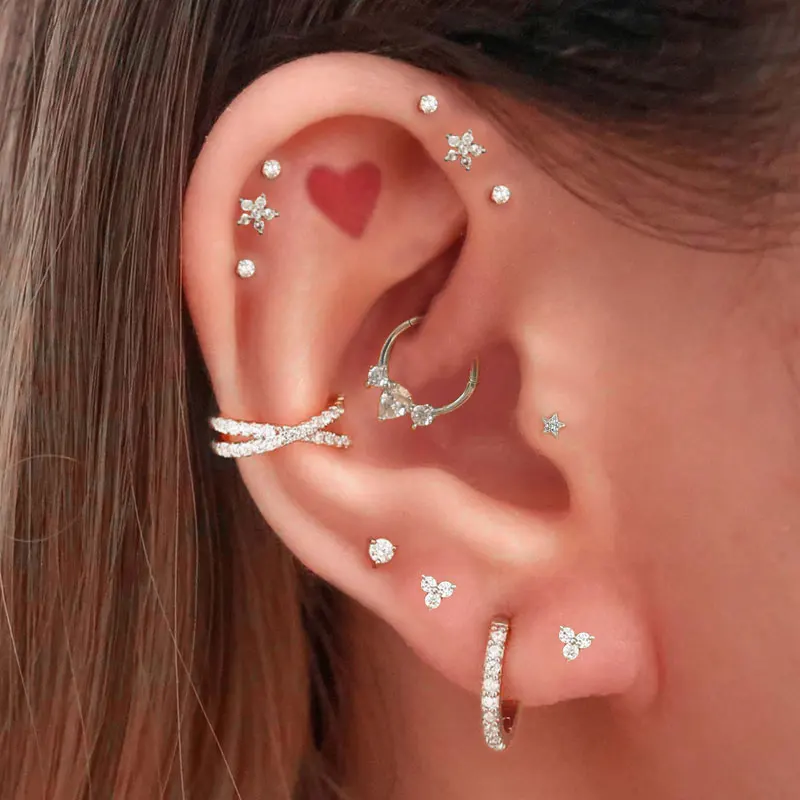 Daith Helix Tragus Piercing Earring For Women Star Conch Cuff Zircon Hoop Earring Ear Cartilage Piercing Stainless Steel Jewelry