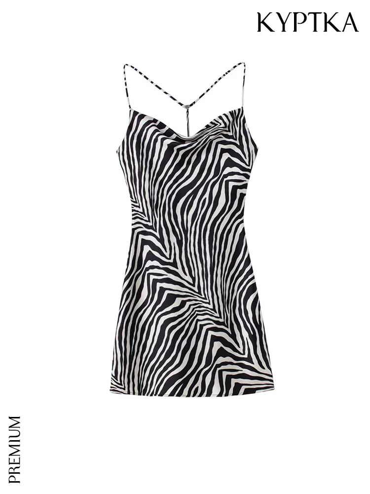 

Женское мини-платье KYPTKA, винтажное платье с принтом животных, с открытой спиной, на тонких бретельках,