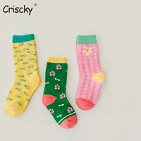 criscky 3 pairslot new baby girls socks mid calf socks kids plaid candy color floral soft cotton baby socks kids 0 8 years