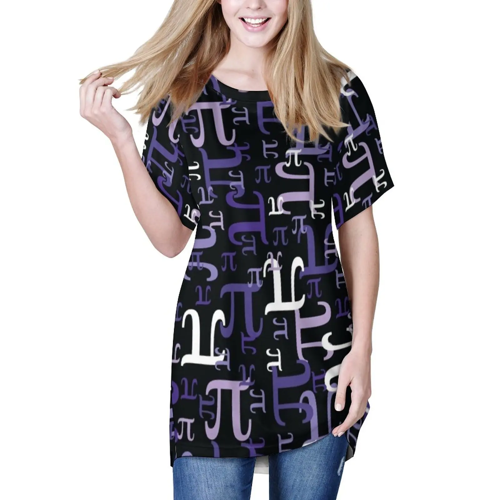 

Футболка женская с математическим принтом, длинная Модная рубашка с круглым вырезом, Классическая, большие размеры 4XL 5XL