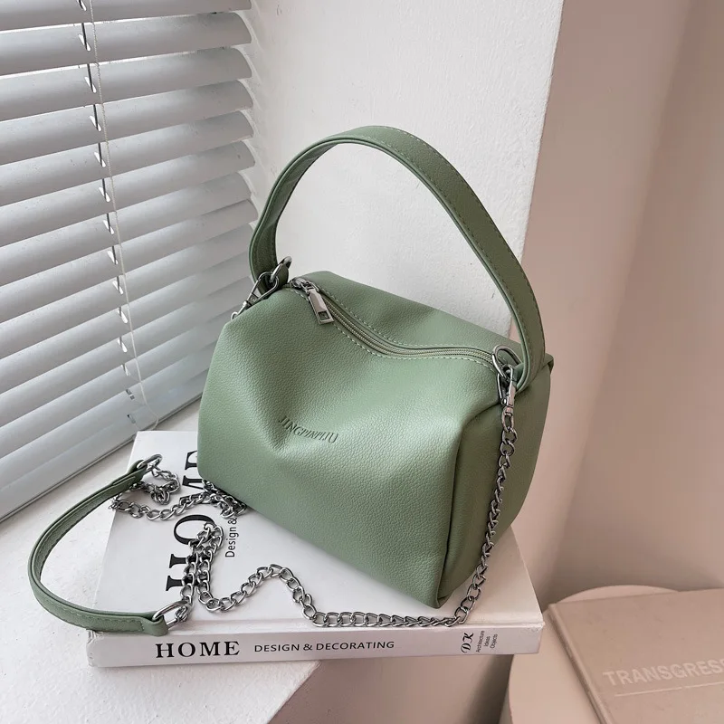 

Large Capacity Bags For Women Crossbody New Bucket Bag Solid Color PU Leather Handbag Fashion Simple Chain Shoulder Bag