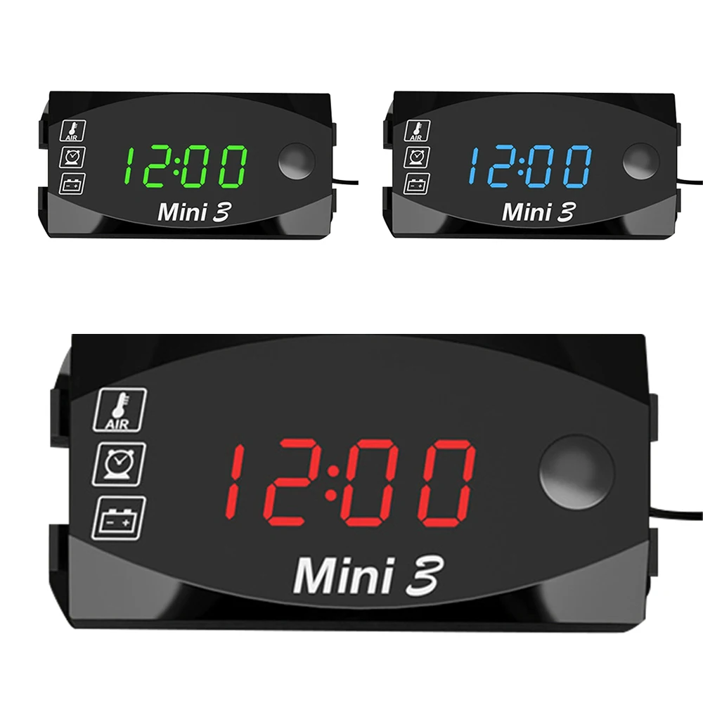 

DC 6V-30V 3 In 1 Digital Time Clock + Thermometer +Voltage Voltmeter LED Display Motorcycle IP67 Waterproof Tester for Car Boat