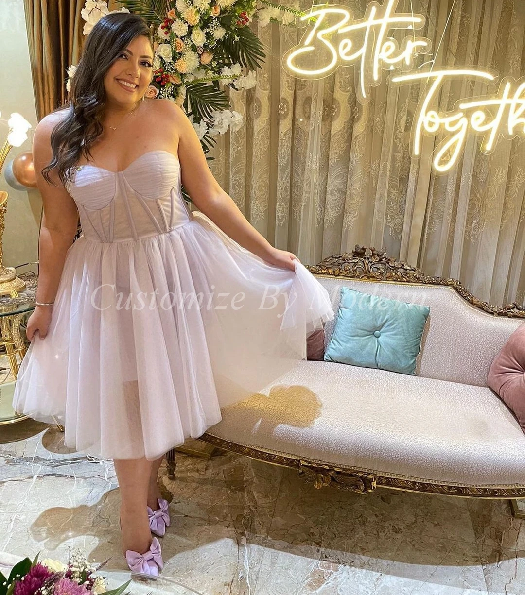 

A-Line Sweetheart Mini Prom Dresses Tea Length Saudi Arabia Evening Gowns Formal Party Dress Plus Size