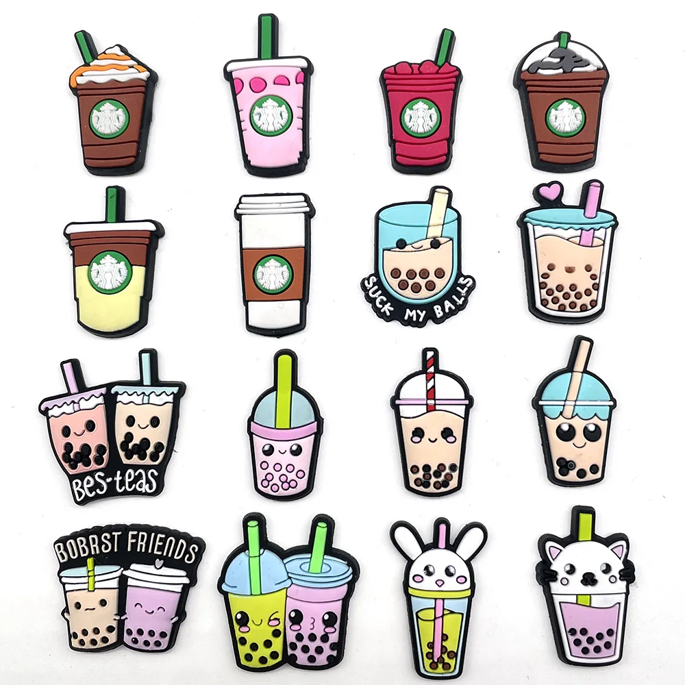 1pc Cute Doughnut Milk Tea Drink Coffee Cup PVC Shoe Charms Buckle Accessories for Croc Jibz Girls Sandals Decoration Kids Gift