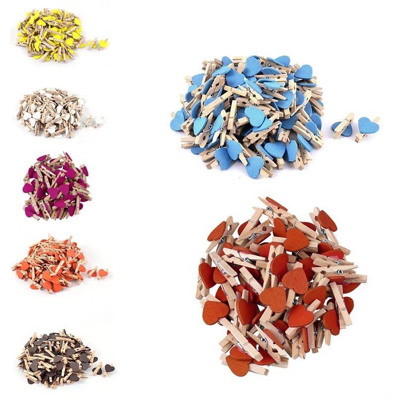 

Party Photo Paper Heart Shape Crafts Mini Wooden Clip Peg 100 pcs White