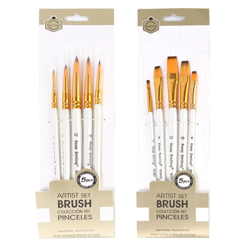 

Nylon Artist Paintbrushes Pointed/ Flat Head Child Drawing Art Craft Supplies 5x