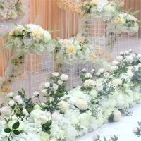 white wedding artificial flower strips wedding flower road leads flower decoration party supply 4m x 40cm