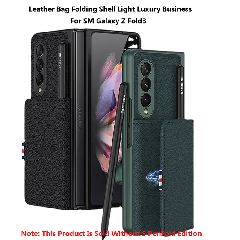

Plain Leather Card Holder Case For Samsung Galaxy Z Fold 3 Case With Pen Slot Fold Stand Suction Protective Case For Samsung W22