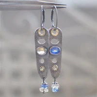 retro super long hollow metal inlaid bluestone crystal personality earrings fashion handmade pendant pendant female earrings