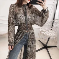 spring cover belly close waist leopard grain chiffon unlined upper garment female reduces age fashionable fashionable small unli