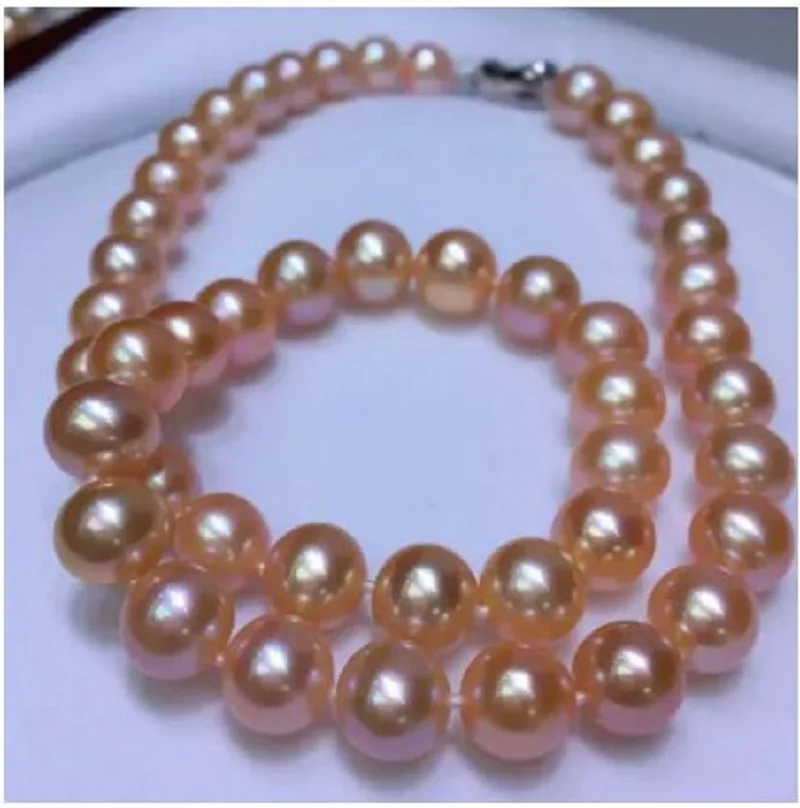 

gorgeous AAAA 8-9mm South China Sea round pink pearl necklace 14K gold