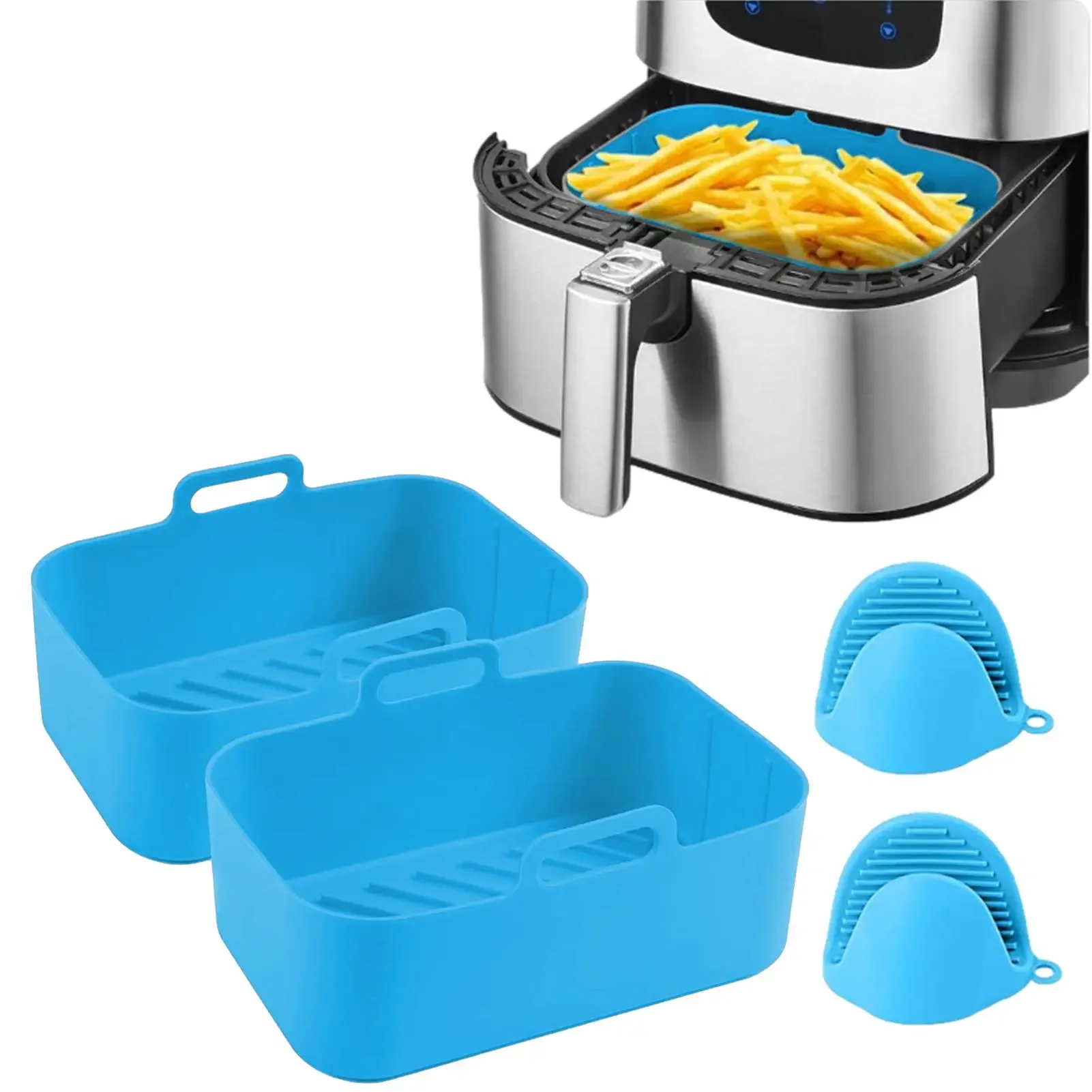 

With Handles On Both Sides Reusable Dual Air Fryer Silicone Pans Heat Resistant Easy To Clean For Air Fryer Ovens