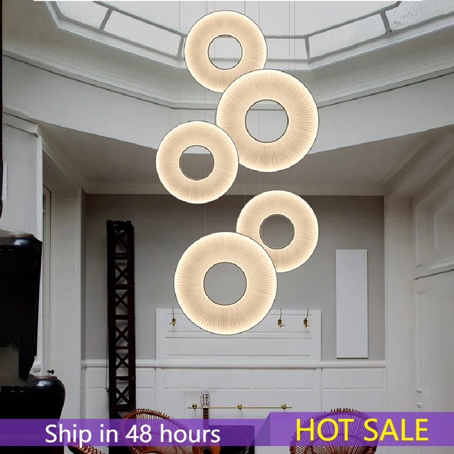 

Nordic Minimalist Fabric Ring Led Chandelier Restaurant Bar Bedroom Loft Stair Home Decor Pendant Lights Hanging Lamp Fixture