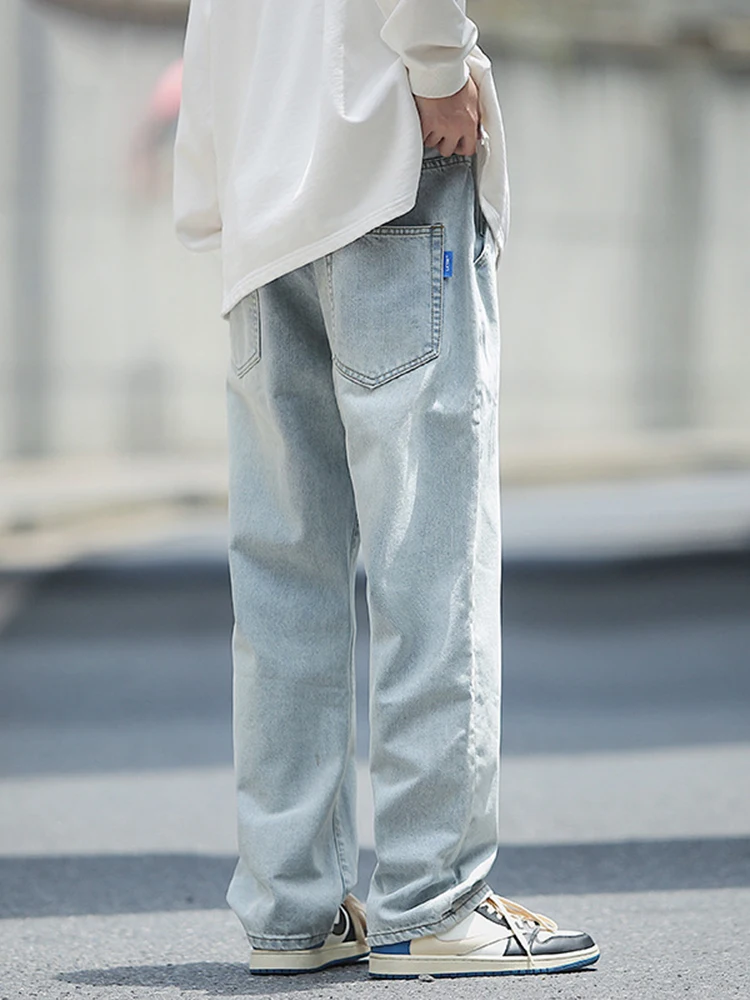 European and American Men's Four Seasons Trend Jeans High Street American Loose Straight Wide Leg Pants Streetwear Ins Hot Sale