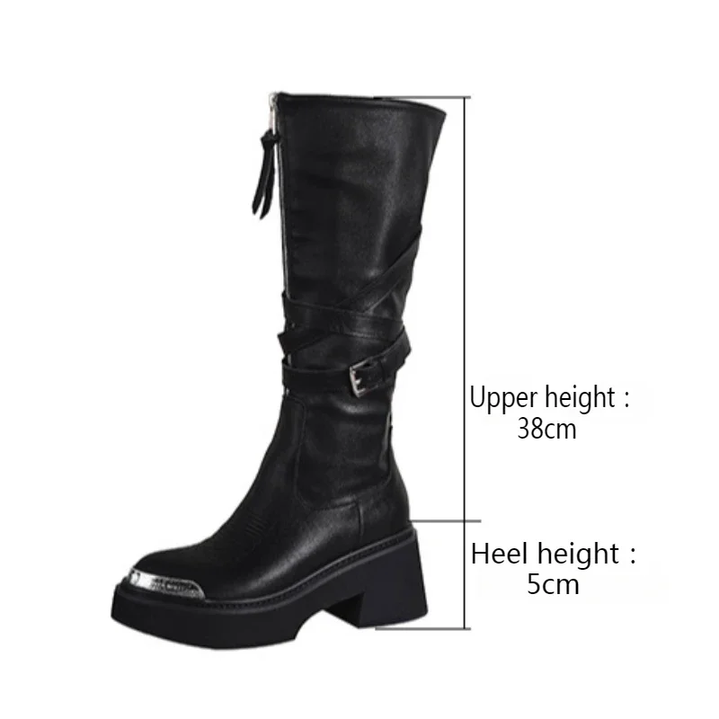 Женские черные кожаные высокие ботинки модные дизайнерские длинные с