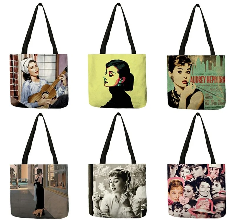 

Retro Classic Celebrity Posters Hepburn Printed Tote Handbag Fashion 2022 Women Lady Tote Shoulder Bag For Shopping Traveling