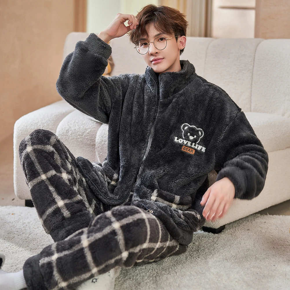 Men's pyjamas 5XL Winter Pajama man Flannel Warm Home Clothes Coral Fleece Sleepwear Thick Warm Nightwear Large Size Pyjama