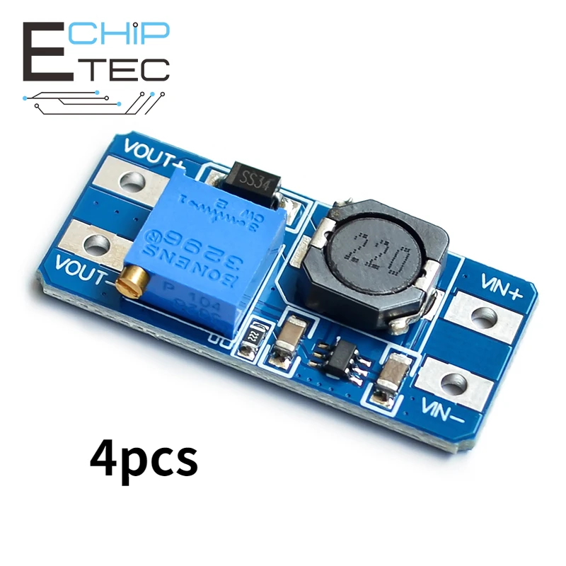 

4pcs MT3608 DC-DC Step Up Converter Booster Power Supply Module Boost Step-up Board MAX output 28V 2A for arduino