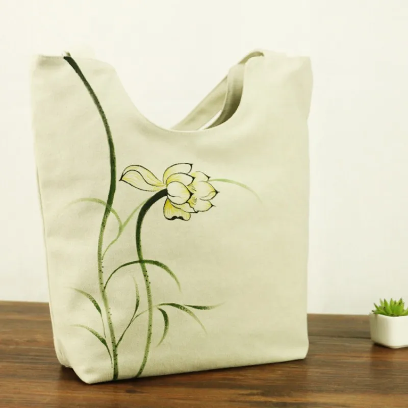 

Chinese style canvas women bags Summer Hand-painted fabric bag Casual Shoulder bag Large capacity handbag