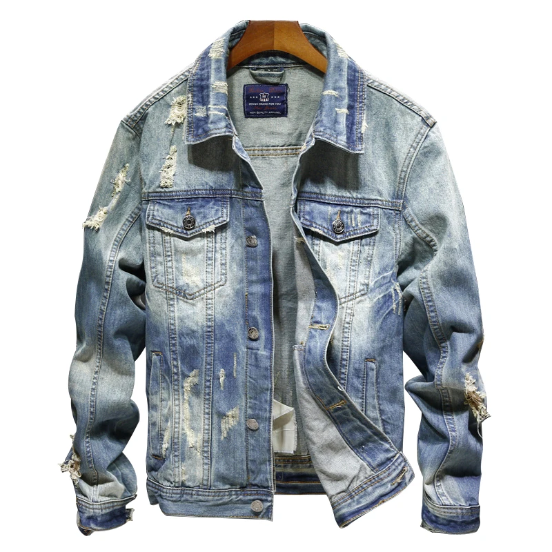 

Denim Jackets Men Cowboy Slim Fit Bomber Jacket Men's Ripped Jean Jacket Hip Hop Streetwear Tops Jaqueta Jeans Masculina M-5XL